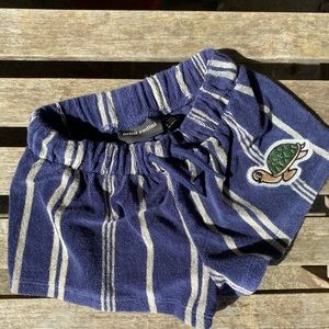 Mini Rodini terry cloth shorts with turtle decal